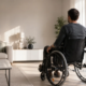 Personne en fauteuil roulant dans un logement lumineux illustrant l’aménagement du domicile après un accident et l’indemnisation d’une paraplégie