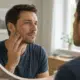 Homme observant une cicatrice faciale après un accident dans le cadre d’un préjudice esthétique